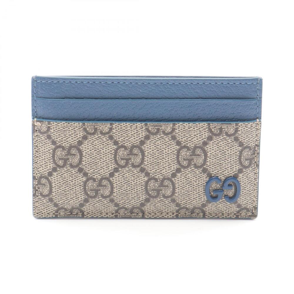 Gucci GG Supreme Card Case Wallet Leather Beige Blue